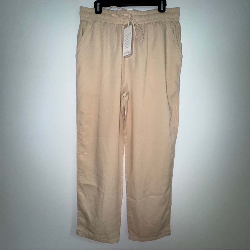 MATEAM‎ Women’s Beige Linen Blend Drawstring Pants Size 34